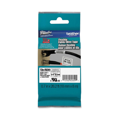 BROTHER TZEFX241 NASTRO LAMINATO FLESSIBILE 18MMx8MT COLORE BIANCO STAMPA NERO
